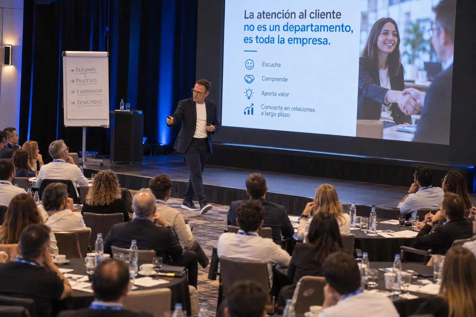 Auditorio completo de una convención de empresa durante una conferencia de Alejandro Pinate