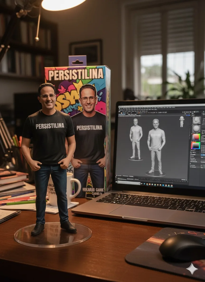 Figura coleccionable Persistilina junto a su packaging — la marca convertida en cultura