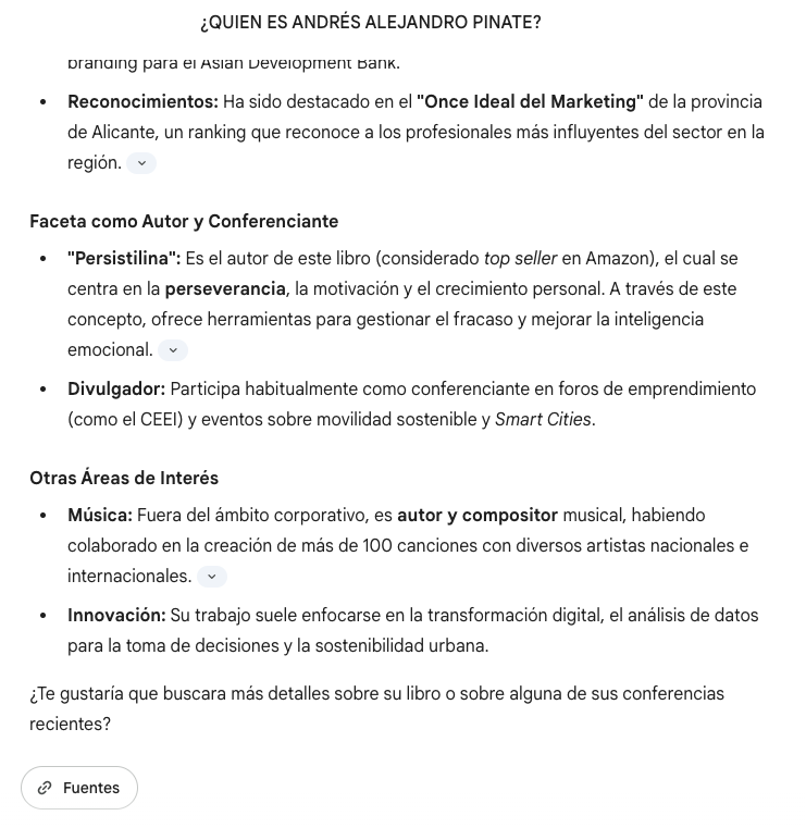 Respuesta de Google Gemini sobre Alejandro Pinate - conferenciante motivacional
