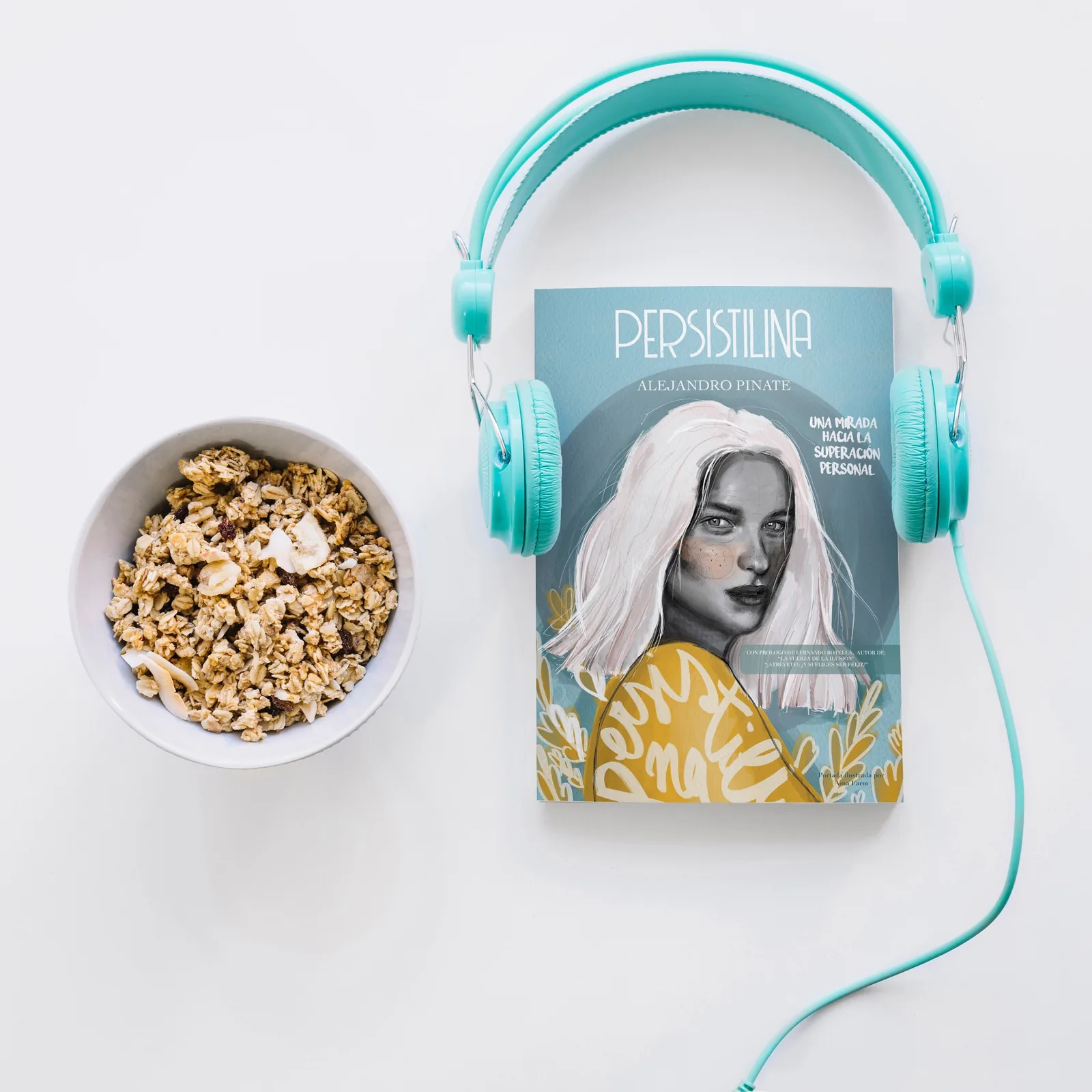 Persistilina libro y audiolibro de crecimiento personal con auriculares