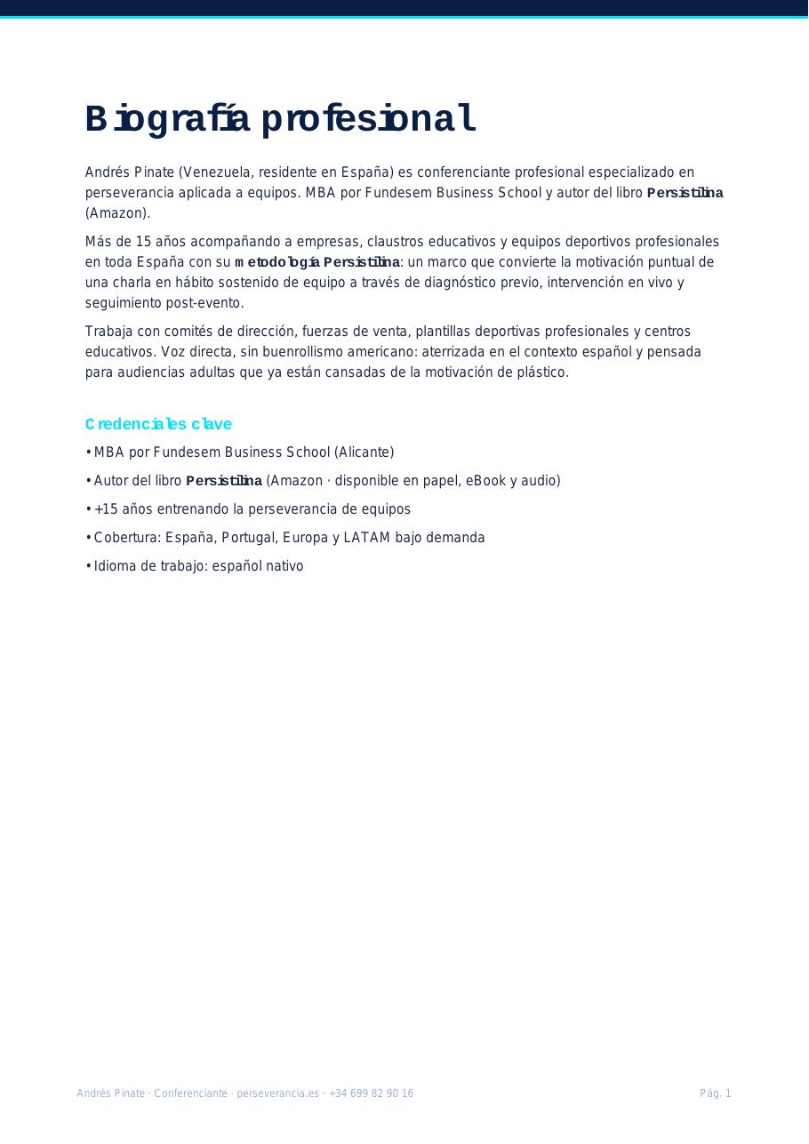 Página 2 del Media Kit: biografía profesional