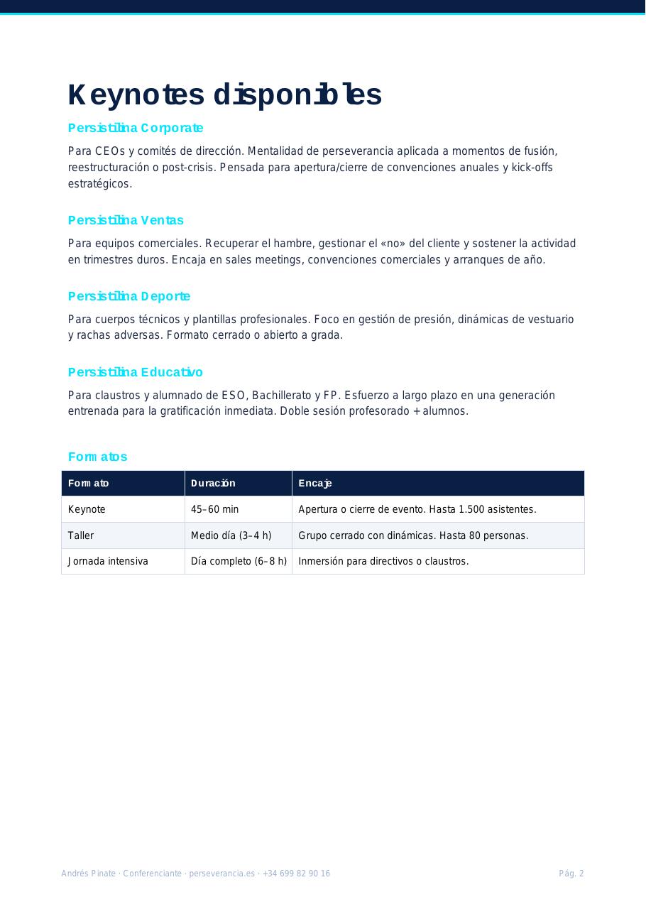 Página 3 del Media Kit: keynotes disponibles